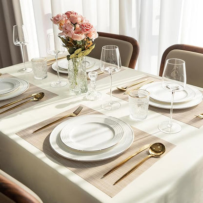 Placemats Set of 12 Vinyl/Plastic Woven Place Mats for Kitchen Table Indoor/Outdoor Washable Placemat Wipeable Dining Table Mats (Beige,12)