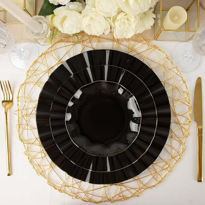 Efavormart 9" Salad Plates – Set of 10 Plastic Black Round Disposable Plates - Image 2
