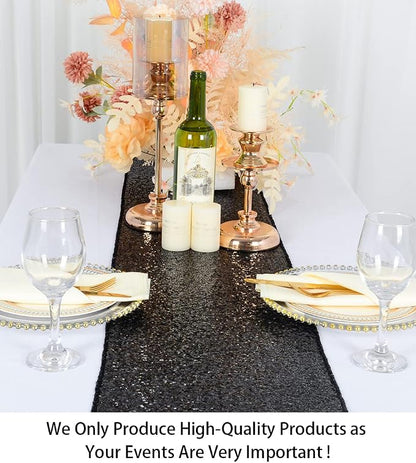 ShinyBeauty Table Runner 48 Inches Long Sequin Black Table Runner Small Sparkle - Image 2