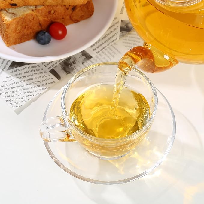 Glass Teacup and Saucer Set, 6 Pack Coffee Mug - Image 9