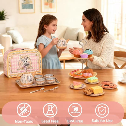 Tea Party Set for Girl, Tea Time Toys Including Tea Set Dessert Carrying Case - Image 6