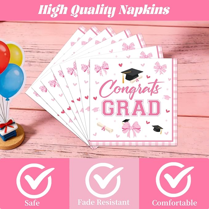 Rakuto Pink Graduation Decorations 2026, 2026 Graduation Pink Bow Themed Forks - Image 3