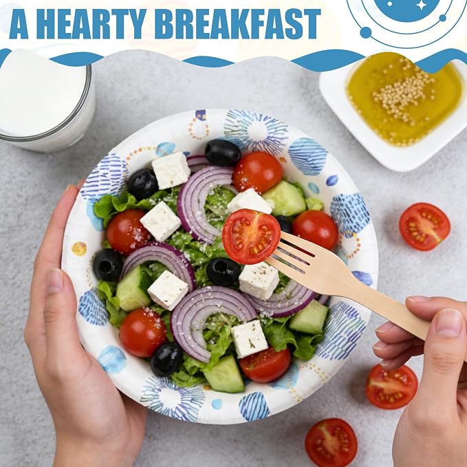 30 Count 8oz Paper Bowls, Disposable Bowls Microwaveable, Soak Proof and Cut - Image 2