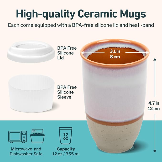 NOVA CERAMICS Travel Mug – Portable Coffee Tumbler – Unique to Go Mug – - Image 3