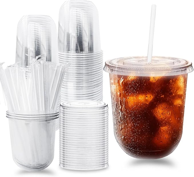 Alaeseje 50 Pack 12 oz Clear Plastic Iced Coffee Cups by Alaeseje