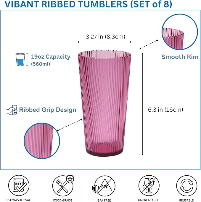 Plastic Drinking Glasses 8PCS, 19oz Reusable Kitchen Cups | Unbreakable - Image 8