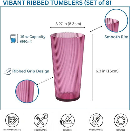 Plastic Drinking Glasses 8PCS, 19oz Reusable Kitchen Cups | Unbreakable - Image 8