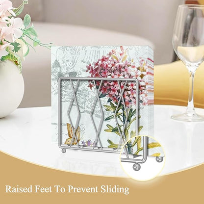 Napkin Holder for Table, Modern Metal Napkin Holders for Paper Napkins & Kitchen Dining & Countertops, Cocktail Upright Napkin Holder Dispenser Suitable for All Room Decors (Small, Silver)