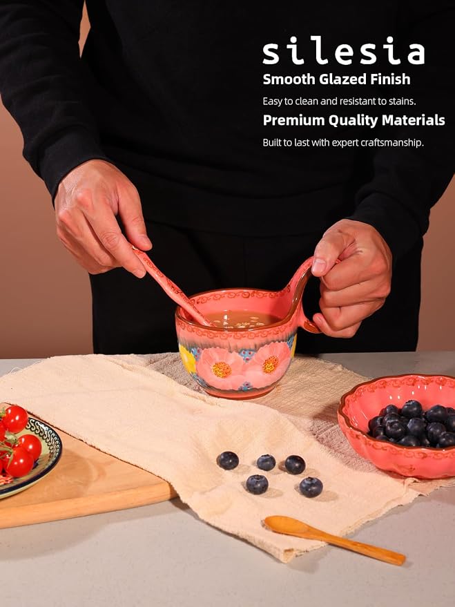 silesia Handmade Loop Handle Soup Bowl, Plate and Spoon Set - Image 5