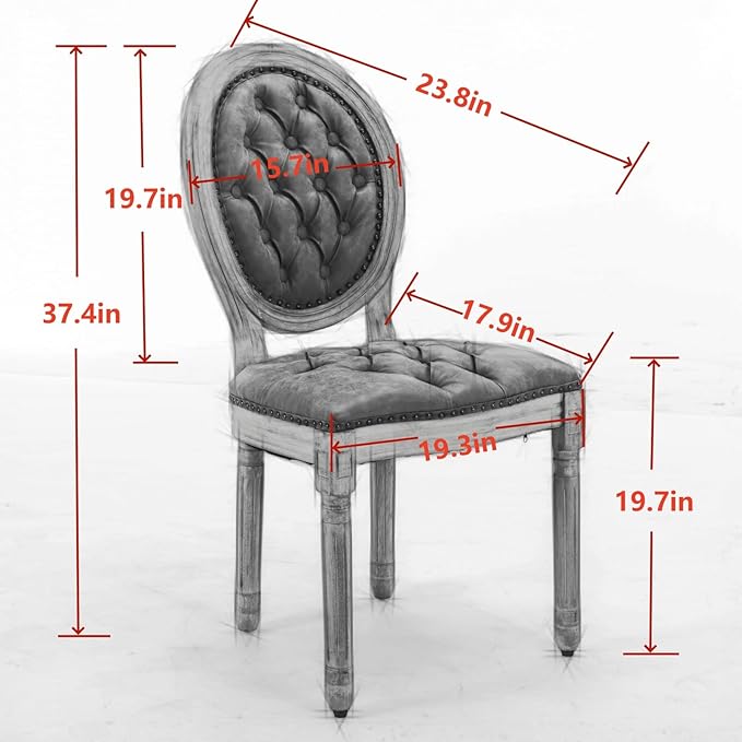 Ball & Cast French Vintage Upholstered Dining Chairs Set of 2, Button Tufted Kitchen Side-Chairs with Carved Antique Wood Frame & Nailhead Trims, PU-Leather Curved Backrest Louis Chair, PU Orange