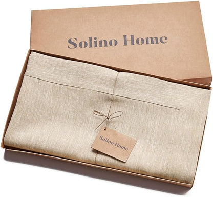 Solino Home Linen Tablecloth 60 x 108 Inch - 100% Pure Linen Champagne Beige Table Cloth for Rectangular Tables - Athena, Machine Washable Cloth Tablecloth for Fall, Thanksgiving, Christmas, Holiday
