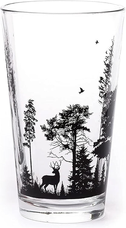 Black Lantern Pint Glass Wild and Nature Forest Animal Beer Glass - 16oz. Drinking Glass