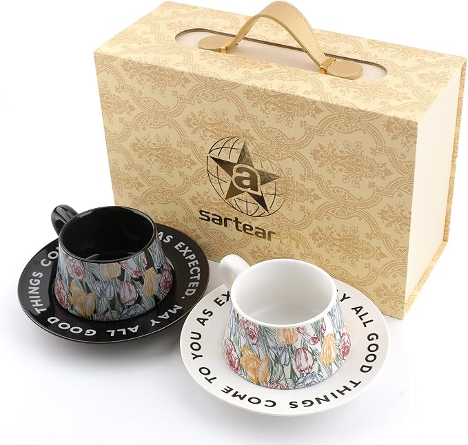 Tea Cup and Saucer Set Floral Design Porcelain Ceramic Coffee Cup Sets - Image 8