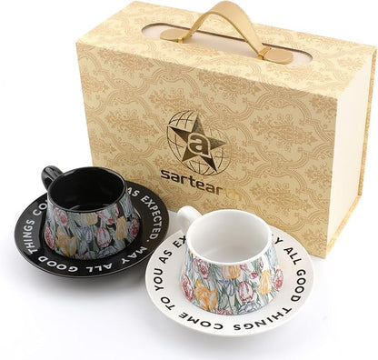 Tea Cup and Saucer Set Floral Design Porcelain Ceramic Coffee Cup Sets - Image 8