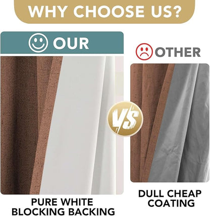 H.VERSAILTEX Linen Blackout Curtains 108 Inches Long 100% Blackout Thermal Insulated Textured Linen Look Curtain Draperies Anti-Rust Grommet, Energy Saving with White Liner, 2 Panels, Washed Spice