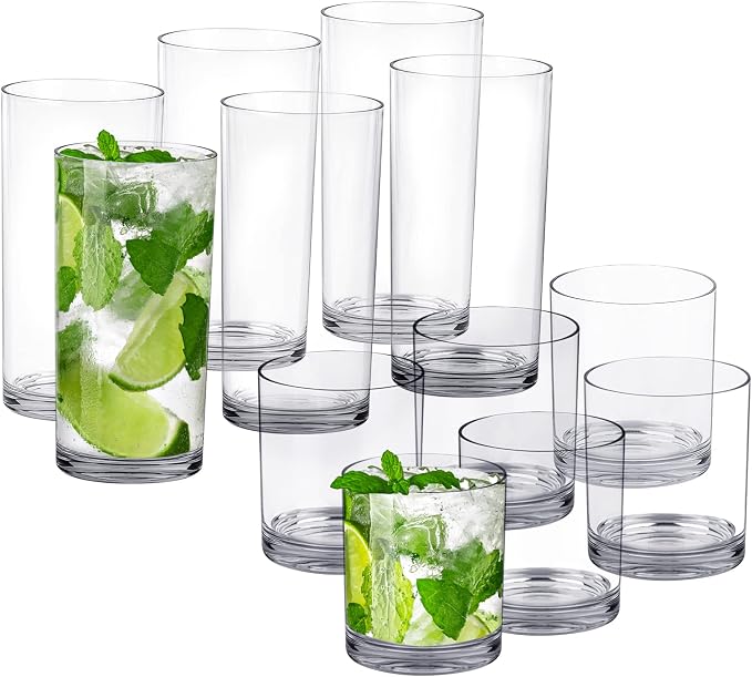 Tiawudi 12 Pack Plastic cups, 6 each: 12 ounce and 16 ounce Water Drinking Cups by Tiawudi