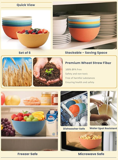 Wheat Straw Bowls Unbreakable Salad Bowls 40 OZ Thick Large Cereal Bowls - Image 4