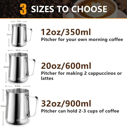 HOOMIL Milk Frothing Pitcher, 12oz/20oz/32oz 304 Stainless Steel | Steaming - Image 2