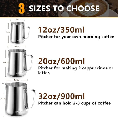 HOOMIL Milk Frothing Pitcher, 12oz/20oz/32oz 304 Stainless Steel | Steaming - Image 2