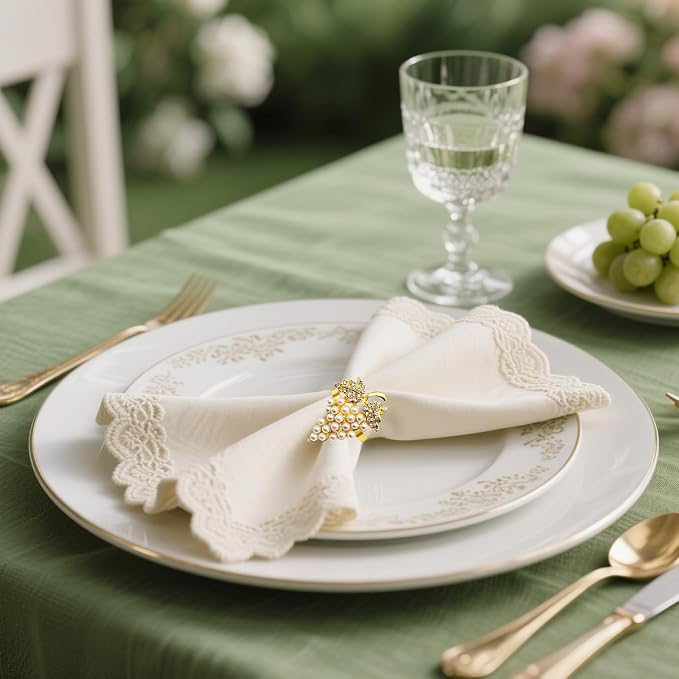 Grape Napkin Rings Set of 12 Pearl & Sparkly Rhinestone Fruit Napkin Holders - Image 6