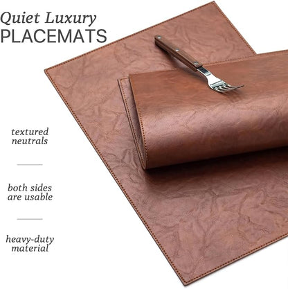 Faux Leather Placemats Set of 12 Vinyl Washable Wipeable Table Mats for Kitchen Dining Table Heat Resistant Waterproof Indoor/Outdoor Placemats Non-Slip Easy Clean Place Mats (Reddish Brown)