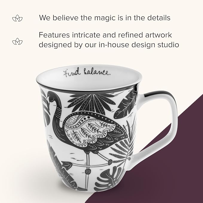 Karma Gifts 14 oz Black and White Boho Mug Flamingo - Image 5