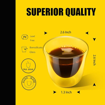 PunPun Espresso Cups, 2.0OZ. 60ml, Double Wall Clear Thermo Glass - Image 4