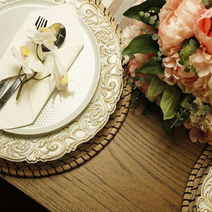 Antique Charger Plates, 13 Inch White Dinner Plate Chargers Round Server Ware. - Image 5