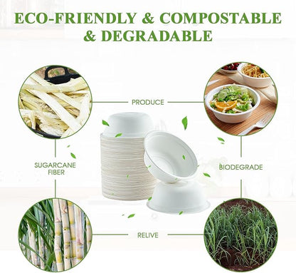Vplus 180 Pack 16 OZ Compostable Paper Bowls, Bagasse Bowls，White | Disposable - Image 5