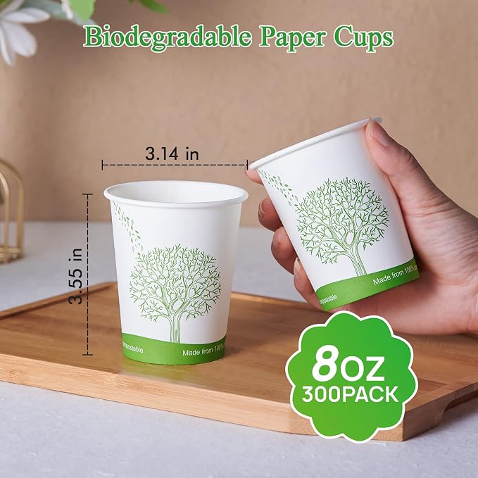 ECOLipak 300 Count 8 oz Compostable Paper Cups, Disposable Paper Coffee Cup | - Image 4