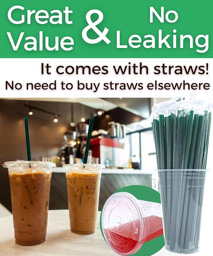 32 oz Clear Plastic Cups with Lids and Straws, Disposable Coffee Cups 25 Sets - Image 3