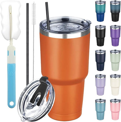30 oz Tumbler with Lids and Straws, Stainless Steel Insulated Coffee Tumbler by GUDEMAO