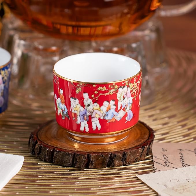 KAMMAK Tea Cups Set of 2, 3.53 Mini Ceramic Teacups Porcelain Handleless Vintage - Image 5