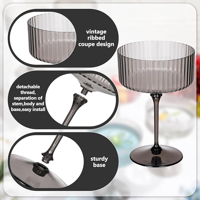 Jingmore 12 Pcs Ribbed Martini Glasses 10 oz Disposable Plastic Vintage Ribbed - Image 4