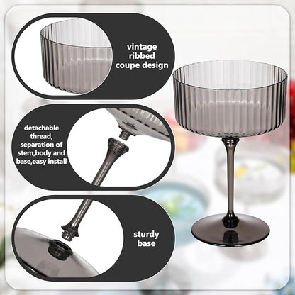 Jingmore 12 Pcs Ribbed Martini Glasses 10 oz Disposable Plastic Vintage Ribbed - Image 4
