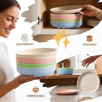 Deep Dinner Plates Set of 8 Unbreakable Wheat Straw Plates Plastic Reusable - Image 5