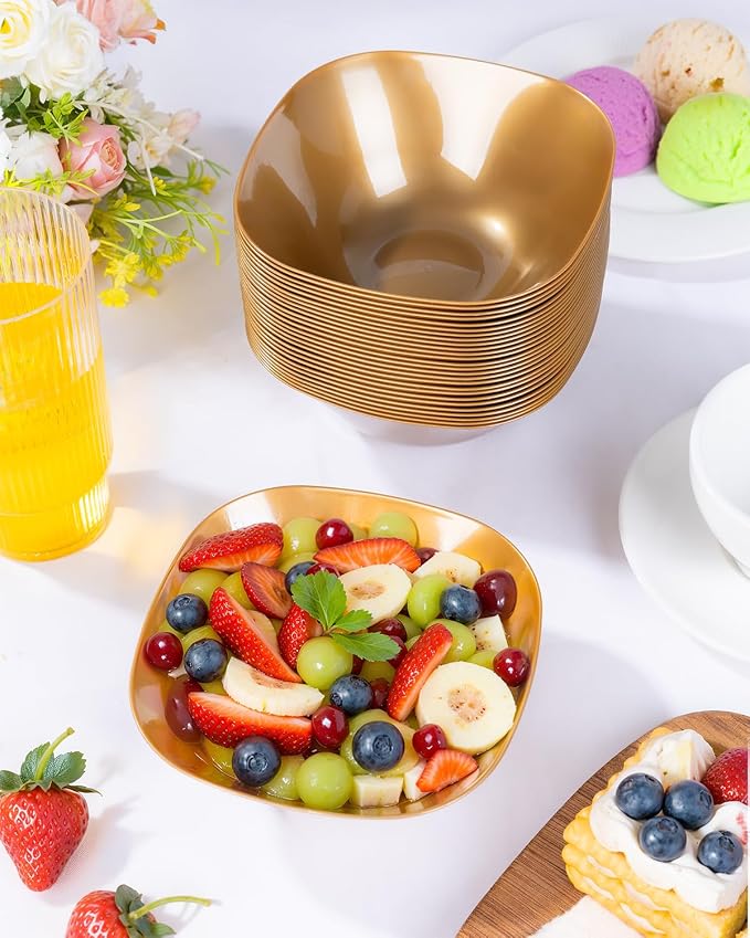 bUCLA 50Pack Gold Plastic Serving Bowls - 16oz Disposable Serving Bowls - Image 7