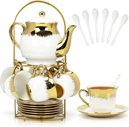 Porcelain Tea Set, Large Ceramic Tea Set by Hebaogugu