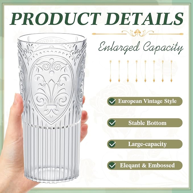 Wiwiqing 20oz Vintage Plastic Ribbed Tumblers Set of 24, Baby Shower, Birthday - Image 2