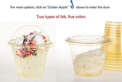 Golden Apple, 9oz-50sets Yellow Plastic Cups with Clear Dome lids No Hole