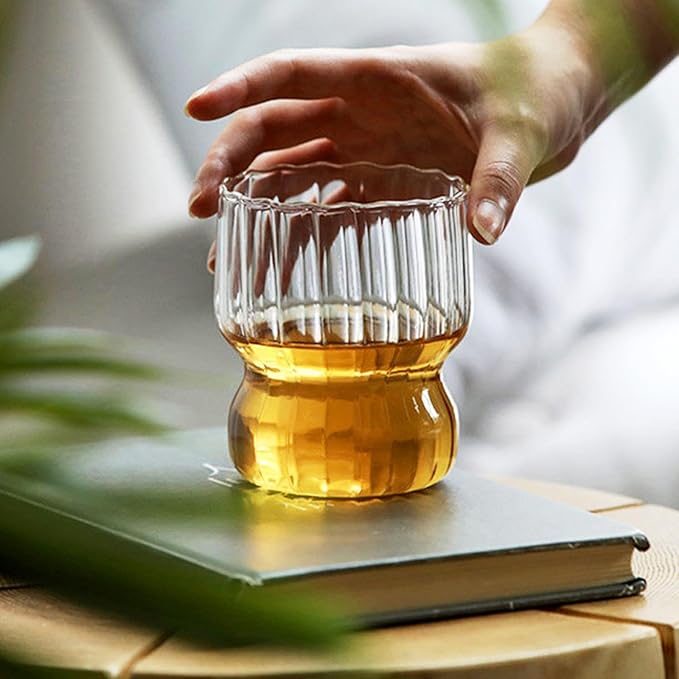 300ml/10oz Minimalist Vertical Patterned Glass Cup, Thickened Transparent Glass - Image 4