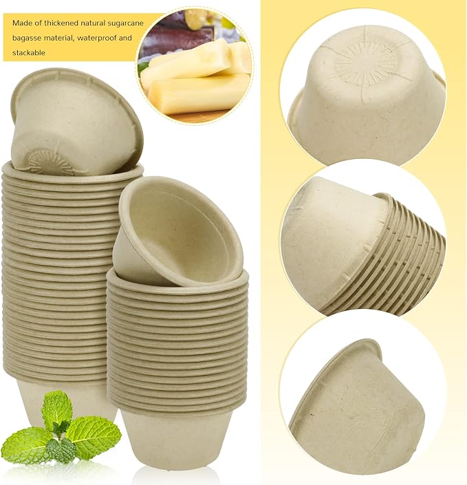LeonBach 200 Pack 2 oz Natural Bagasse Fiber Paper Bowls, - Image 3