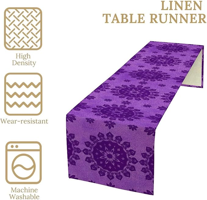 YCness Abstract Flower Mandela Table Runner, Watercolor Purple Geometric Modern - Image 5