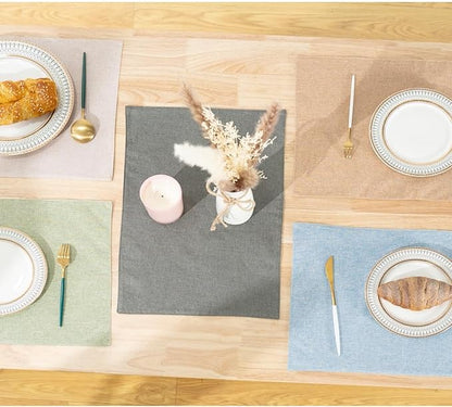 UnivoColors Set of 6 Faux Linen Placemats, Heat-Resistant & Easy-to-Clean,13"x19"for Dining Table, Kitchen, Holiday Meals (Light Grey)