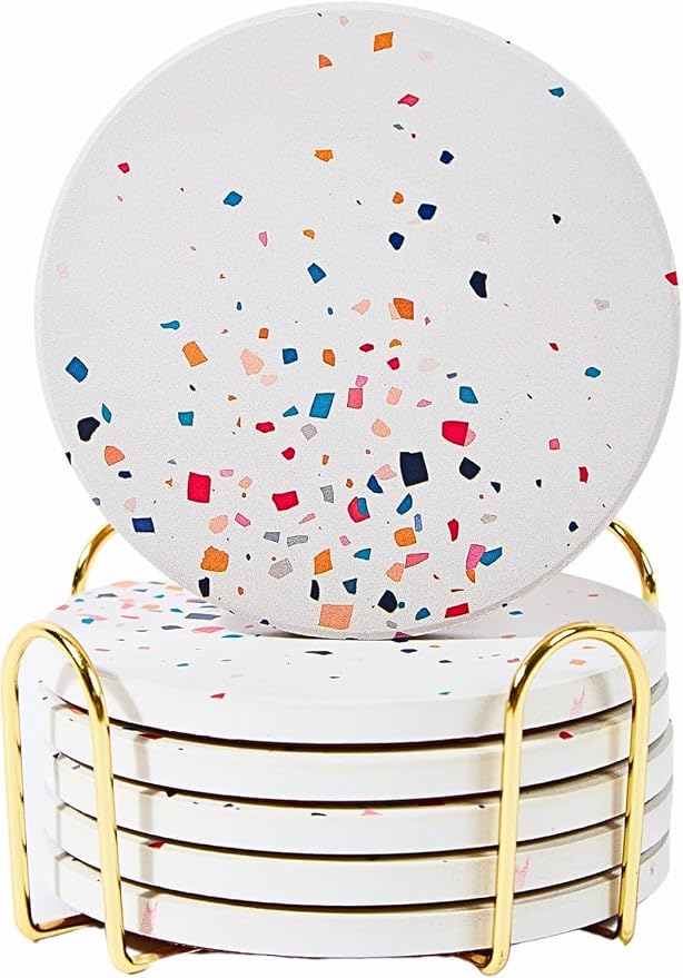 Terrazzo Coasters Set of 6, Colorful Boho Absorbent Ceramic Coasters | Speckled by ilohaus