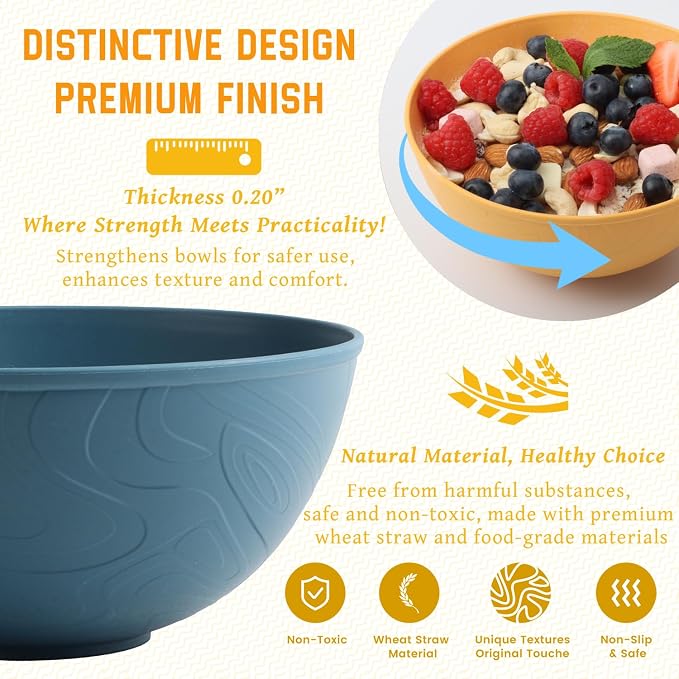 Wheat Straw Bowls Unbreakable Salad Bowls 40 OZ Thick Large Cereal Bowls - Image 3