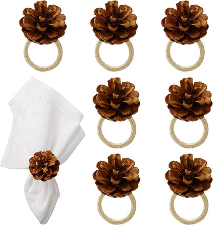 Christmas Napkin Rings Set of 8, Pinecone Napkin Rings, Handmade Cloth Napkin by Getfitsoo