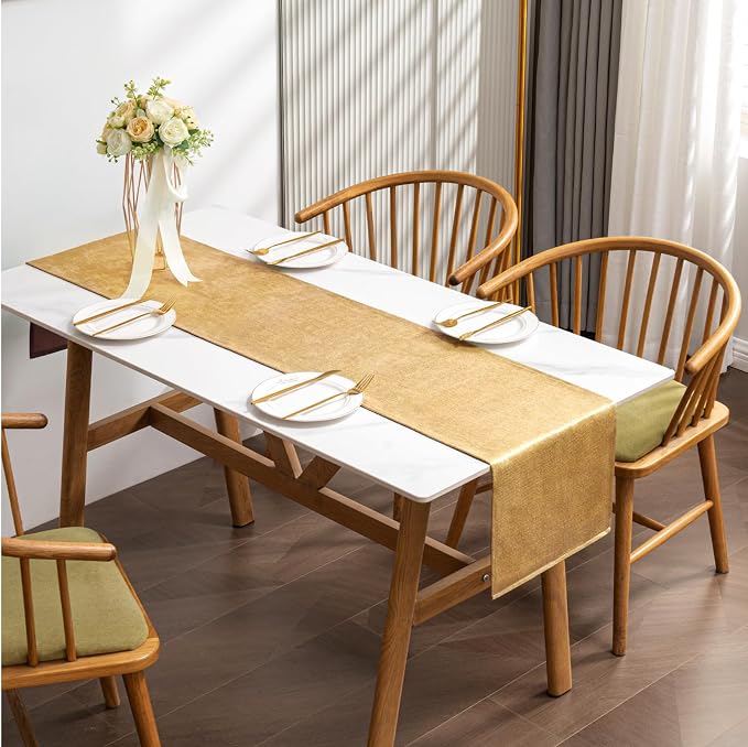 BALCONY & FALCON Table Runner Faux Linen Gold 14"x118" | Waterproof, - Image 3