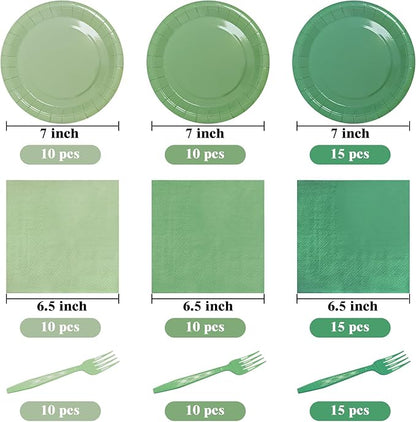 Serves 35 Guests Gradient Sage Green Plates and Napkins Party Supplies,7" Gradient Sage Green Birthday Dessert Paper Plates and Napkins,Disposable Party Dinnerware for Wedding,Graduation
