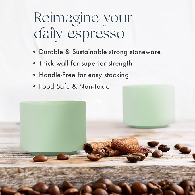 Folk Ceramics Leonard Ceramic Espresso Cups, Misty Green, Double Walled - Image 2